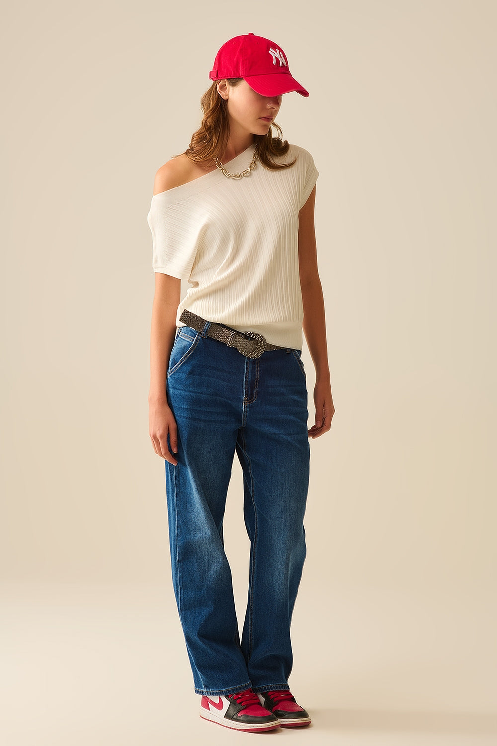 Straight Fit Jeans With Side Pockets in Mid Blue - Denim