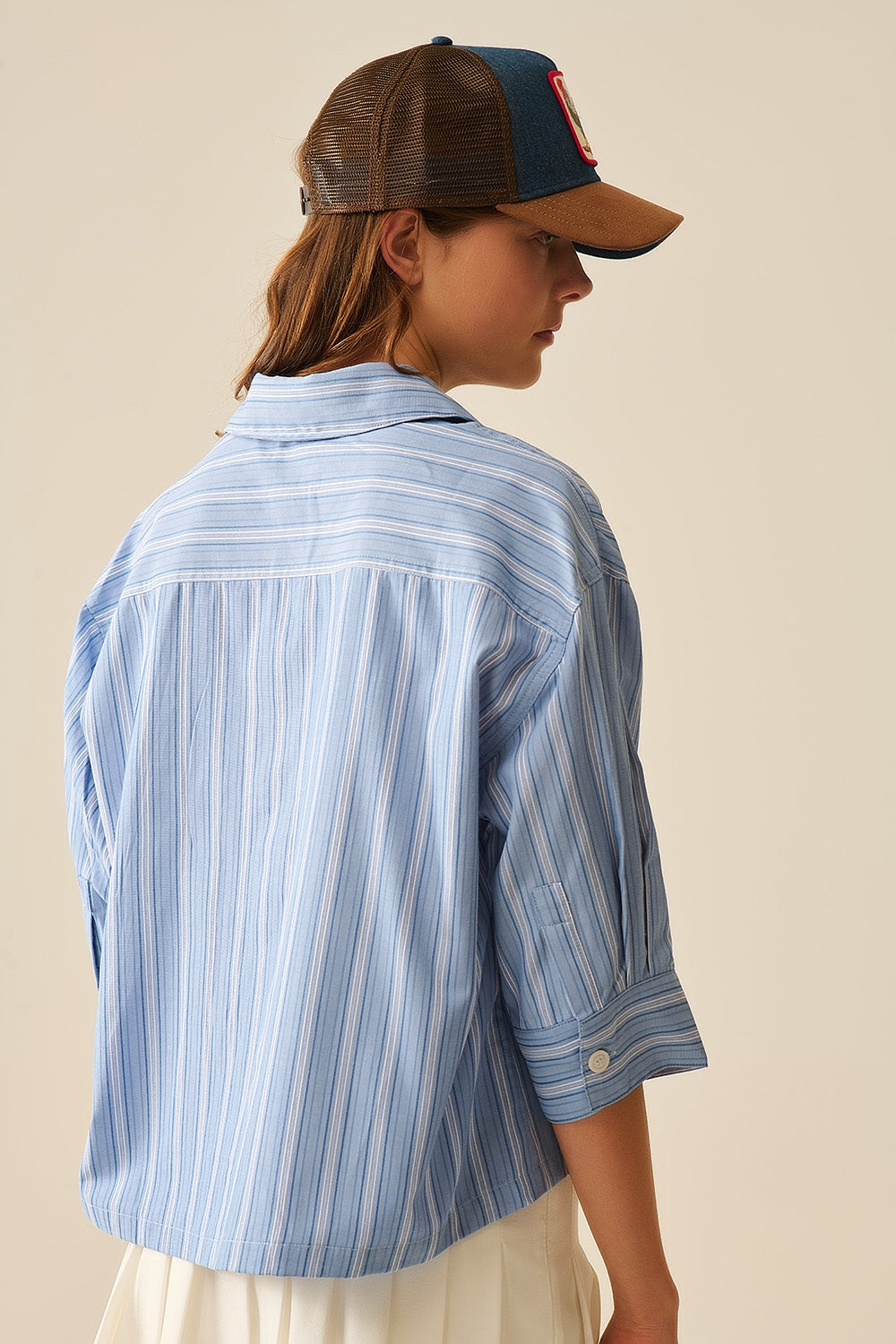 oversized Cropped Striped Shirt in Blue - Shirts