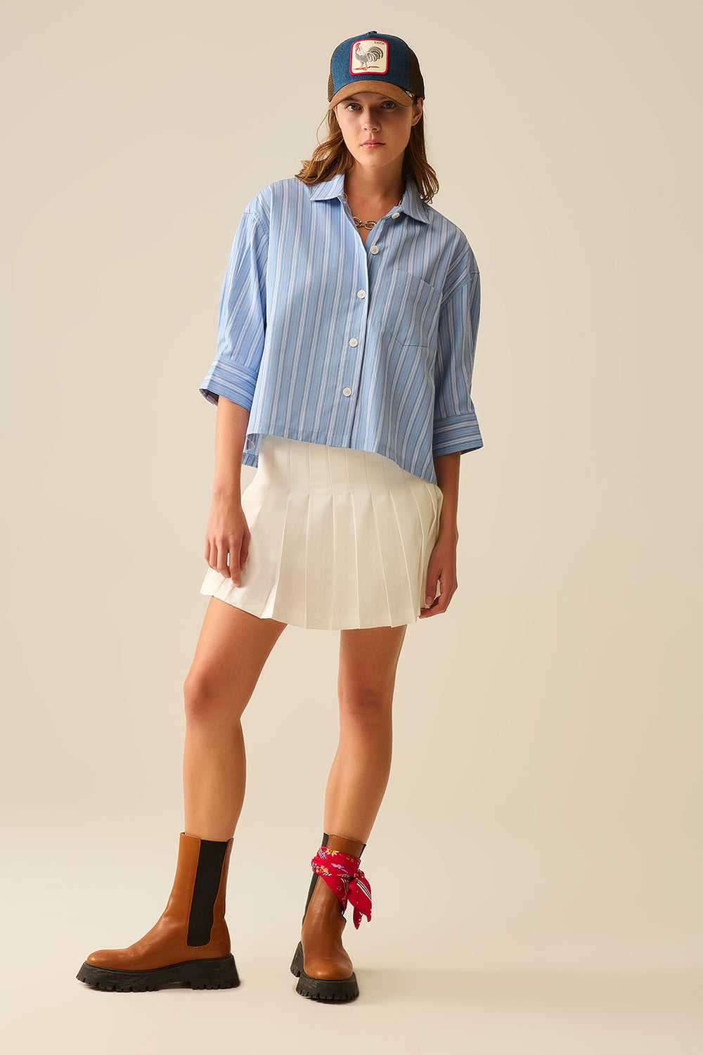 oversized Cropped Striped Shirt in Blue - Shirts