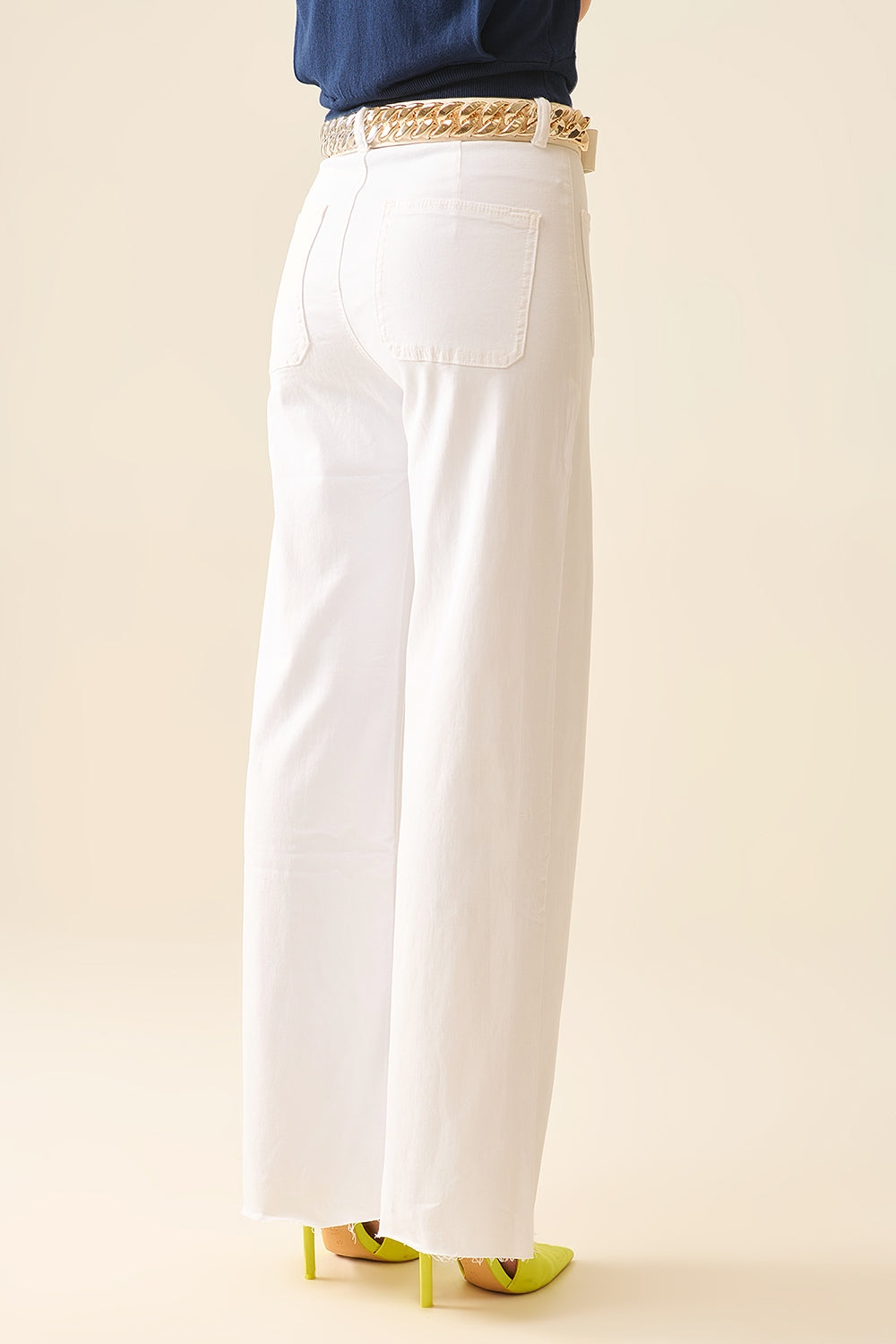 White Straight Leg pants With Front Pockets - Coloured Jeans