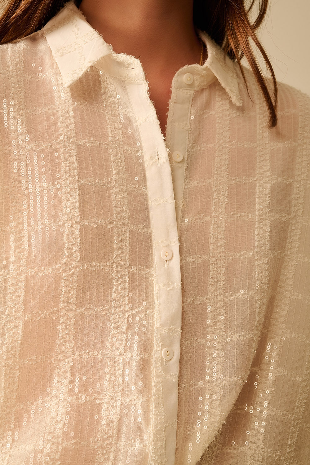 beige chiffon shirt with sequin detail - Shirts
