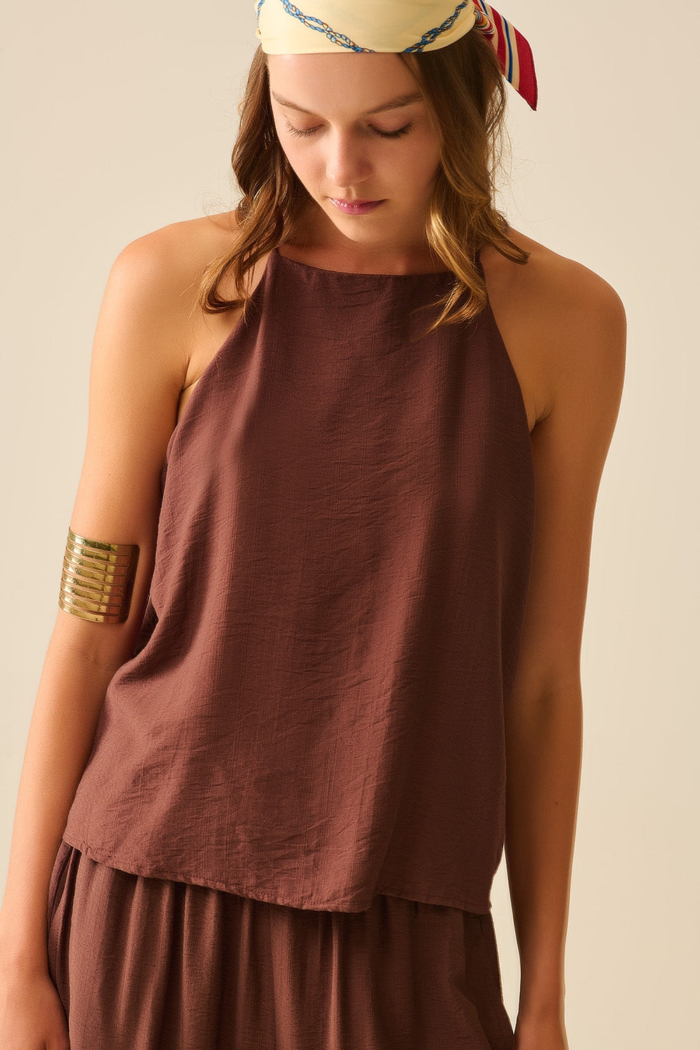 Halter Neck Basic Summer Tank in Chocolate brown - top