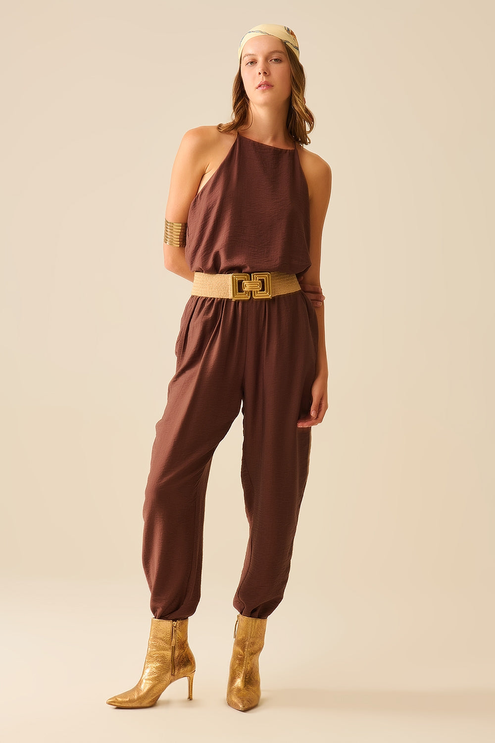 Halter Neck Basic Summer Tank in Chocolate brown - top