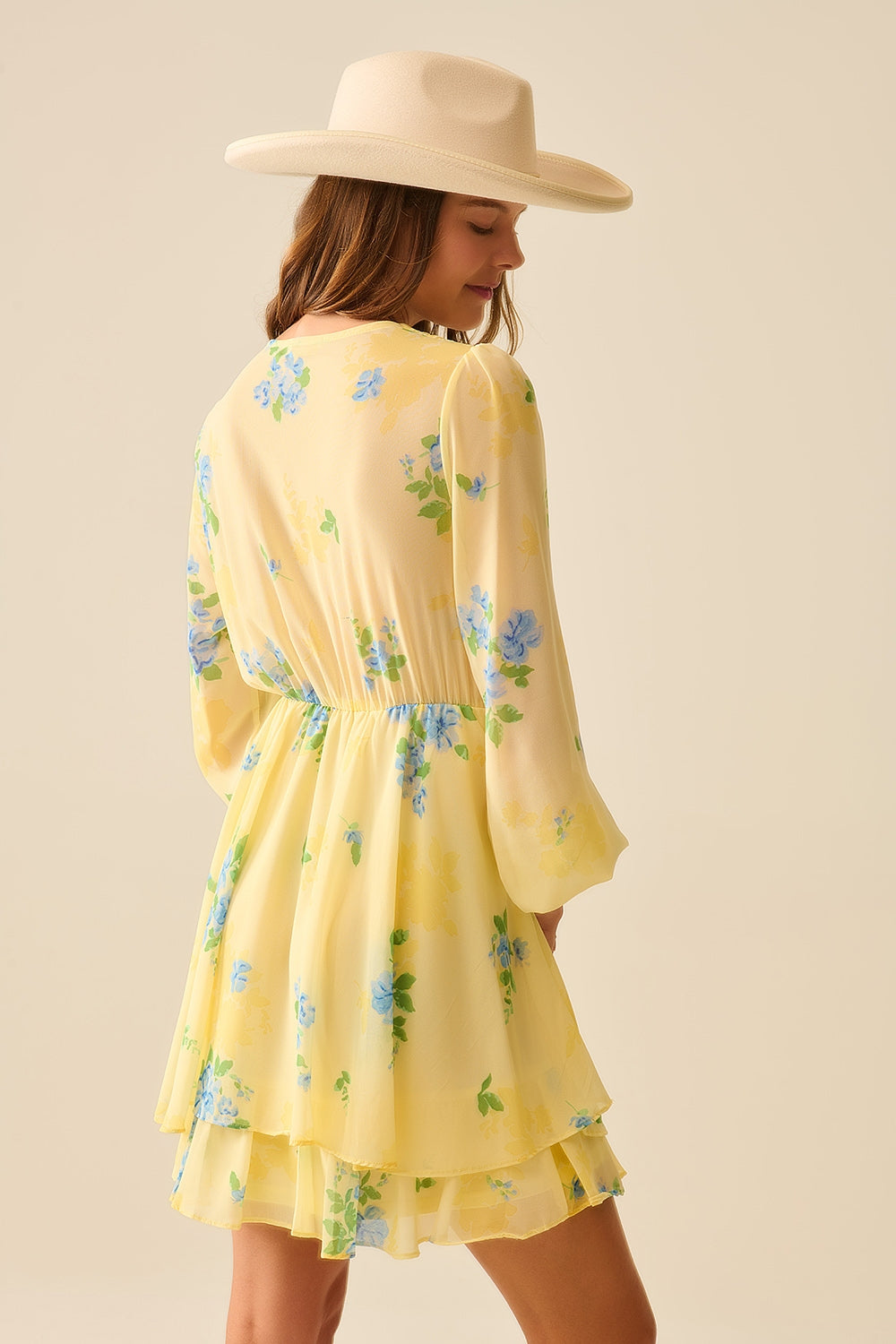 Butter yellow spring mini dress with ruched design - dress