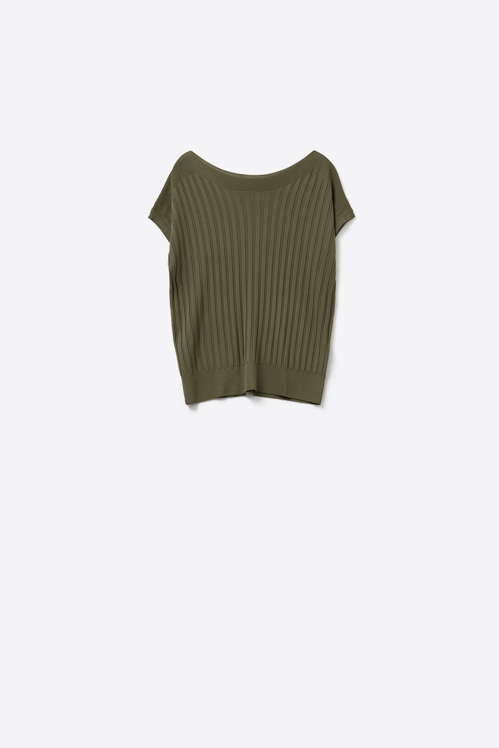 Khaki fine Rib knitted Sweater with boat neck