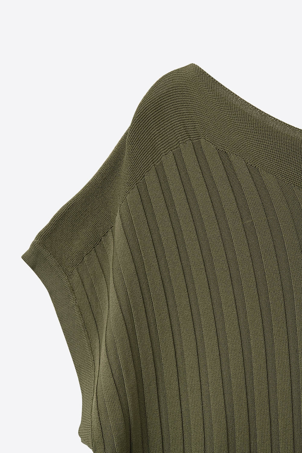 Khaki fine Rib knitted Sweater with boat neck - Jumpers