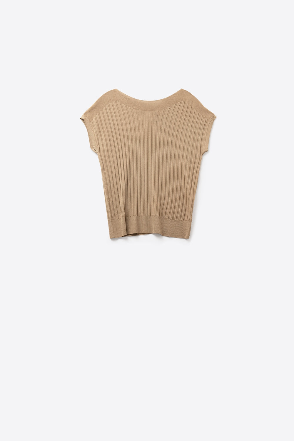 Camel fine Rib knitted Sweater with boat neck
