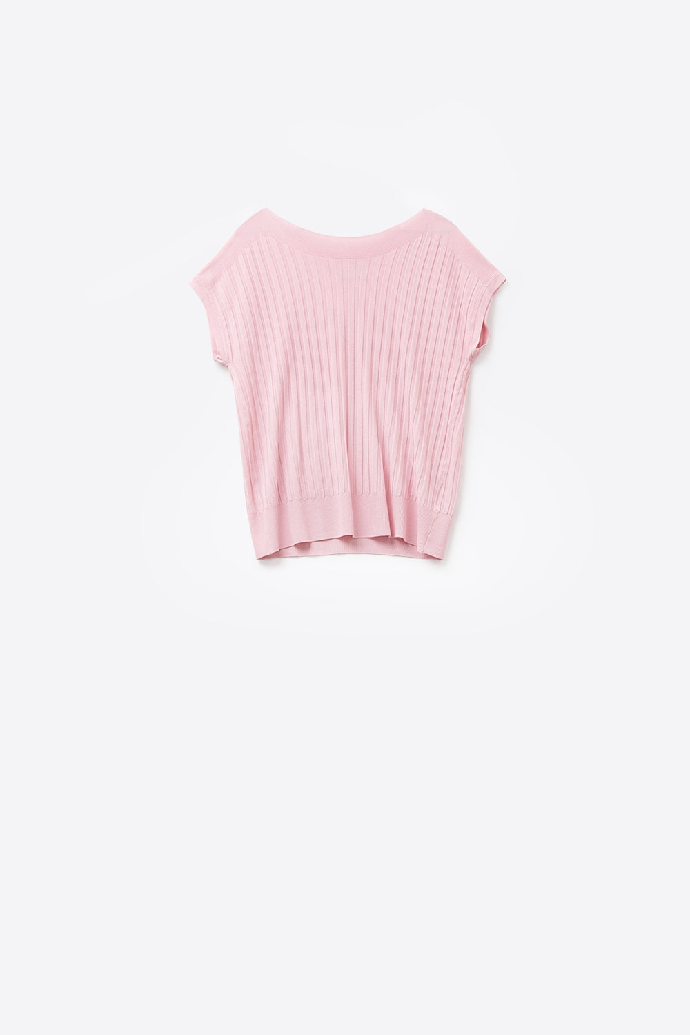 Pink fine Rib knitted Sweater with boat neck - Jumpers