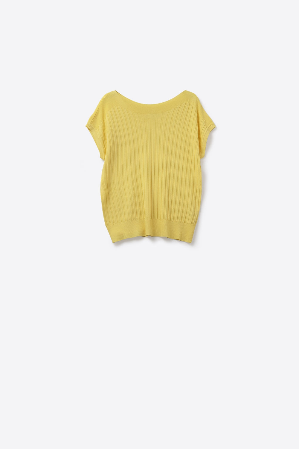 fine Rib knitted Sweater with boat neck in yellow color - Jumpers