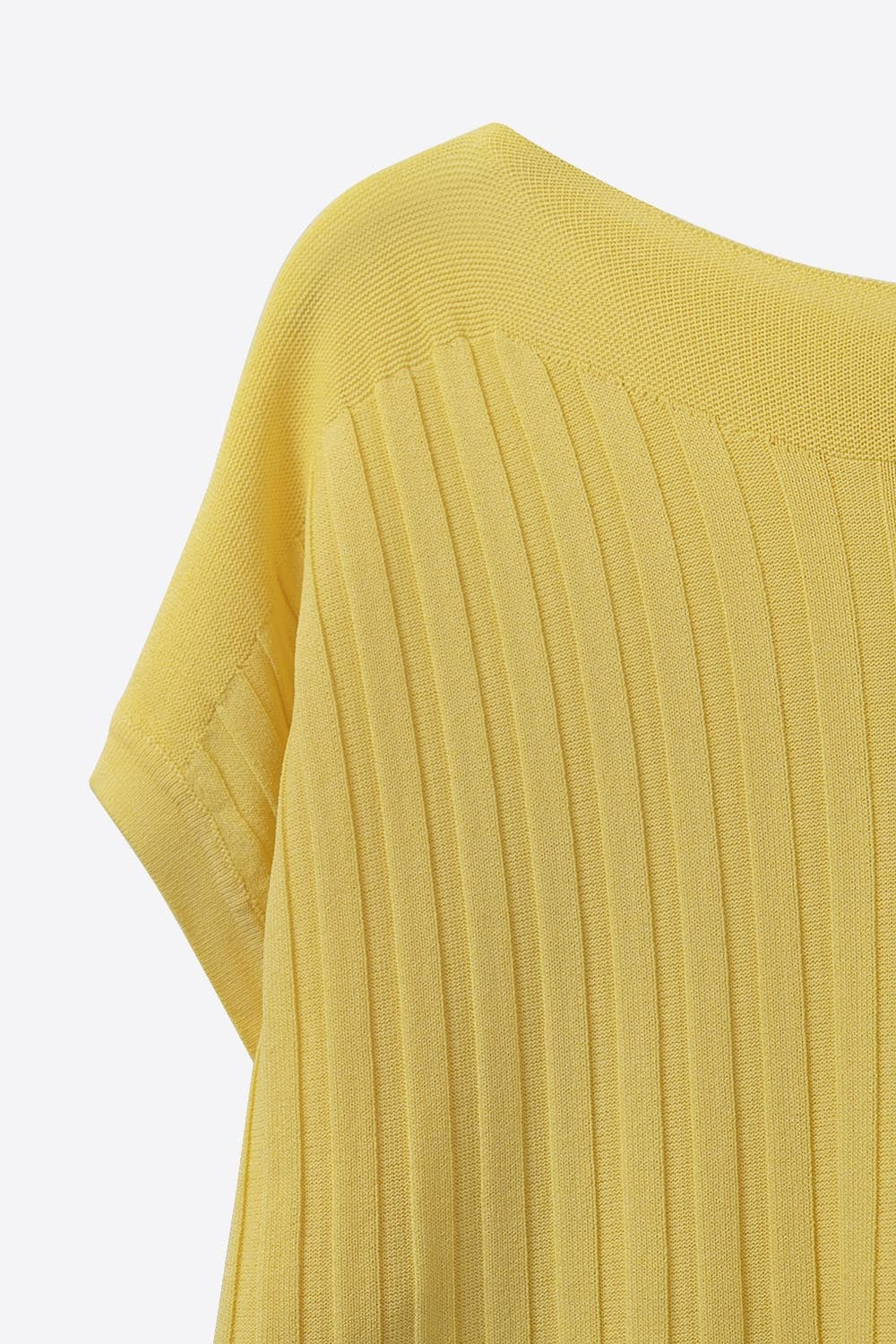 fine Rib knitted Sweater with boat neck in yellow color - Jumpers
