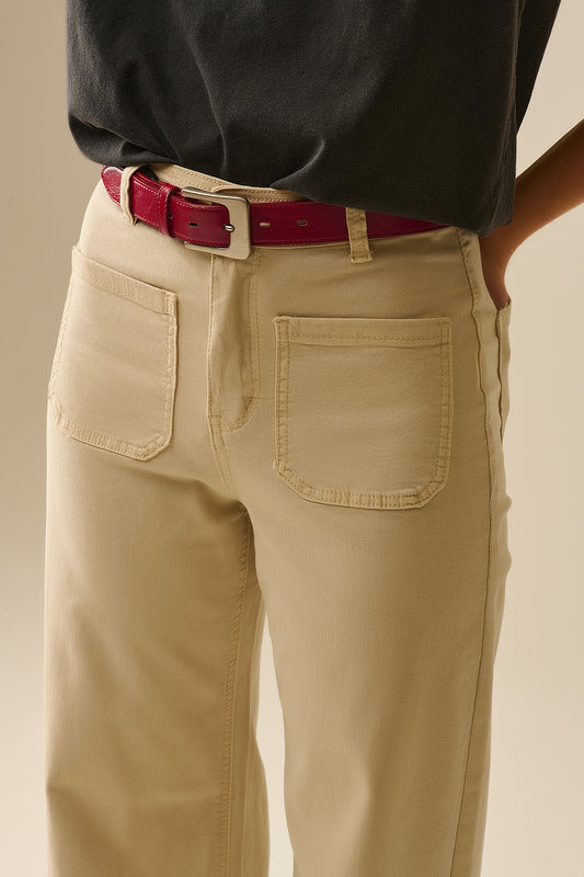 wide leg pants with front pockets in beige - Coloured Jeans