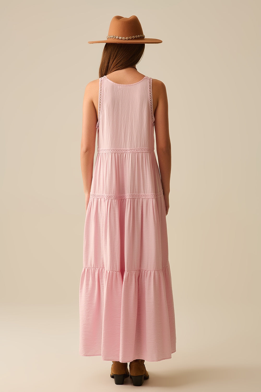 Pink Maxi Dress With Lace Details and boho style - dress
