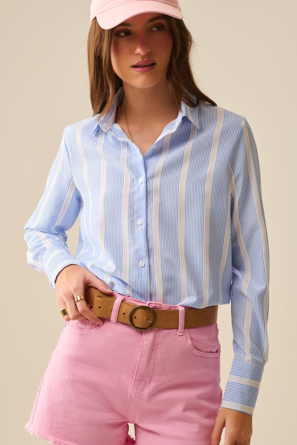Soft fabric striped shirt in blue and white - Shirts