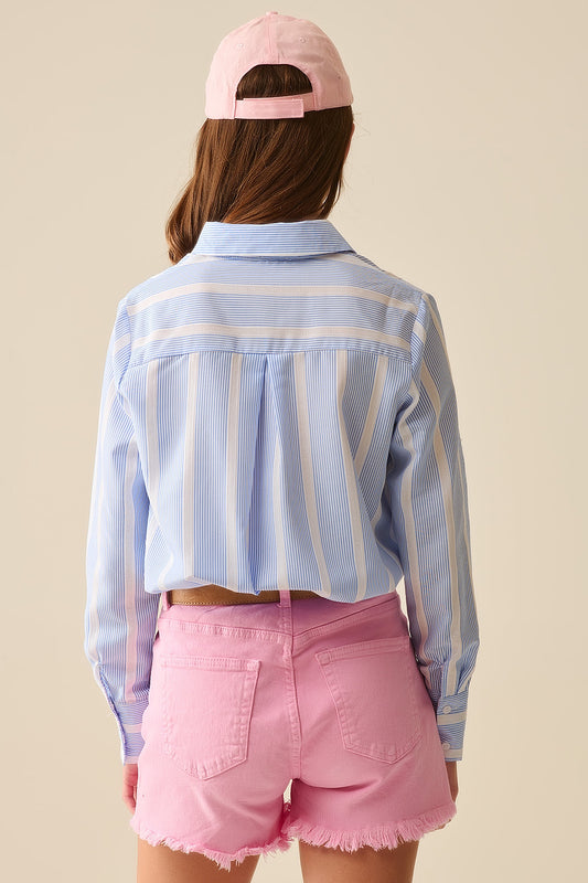 Soft fabric striped shirt in blue and white - Shirts