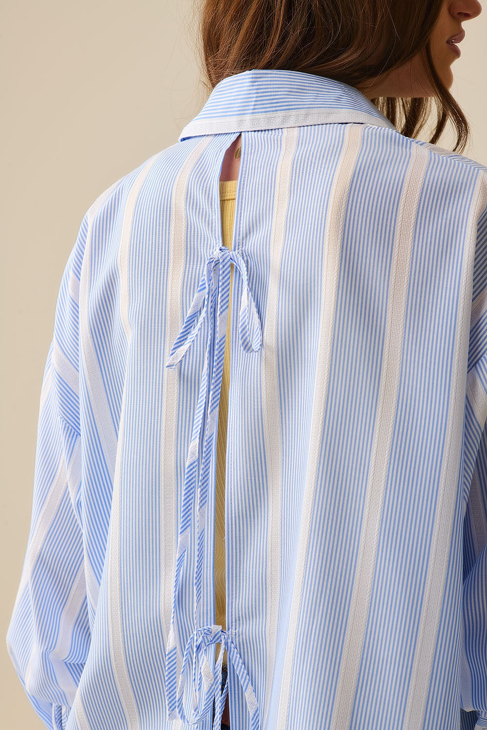 Blue and White relaxed fit Striped Shirt Tie at The Back - Shirts