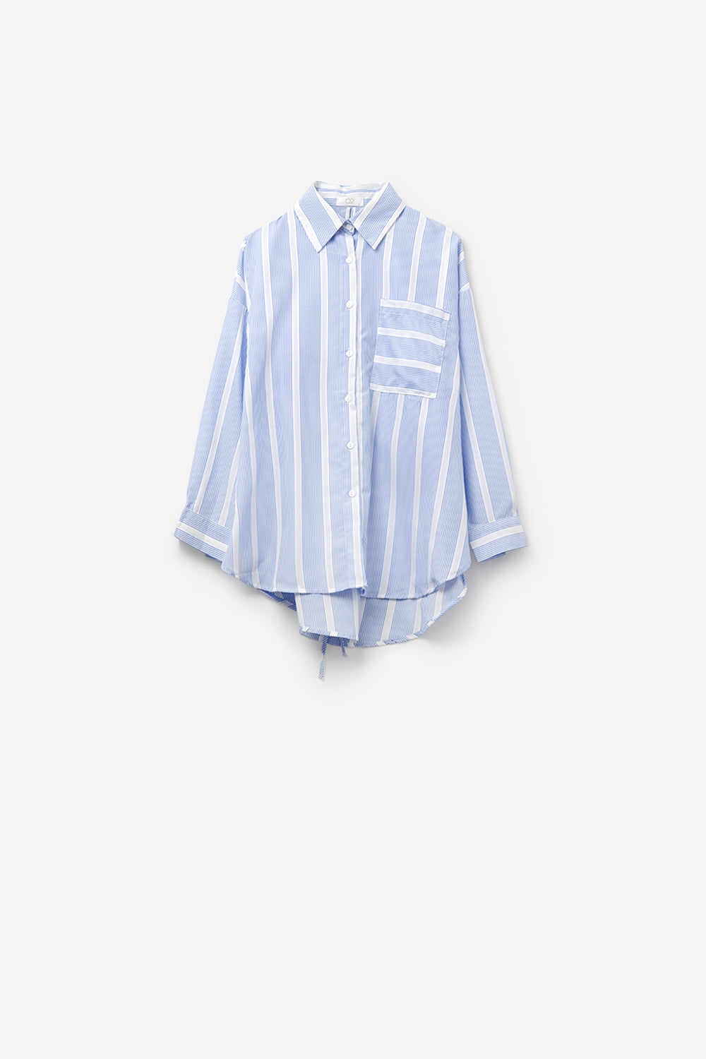 Blue and White relaxed fit Striped Shirt Tie at The Back - Shirts