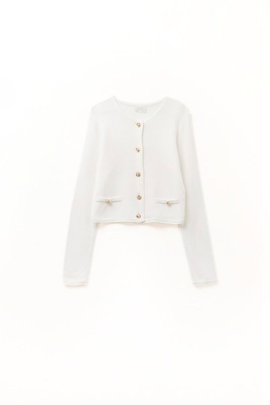 White Cardigan with Gold Buttons