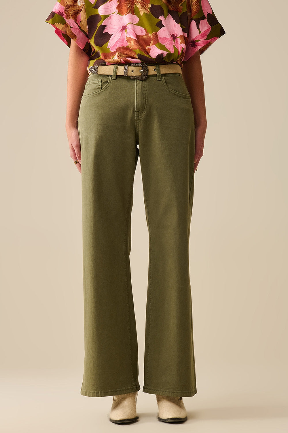 Green Straight Pants wide leg - Coloured Jeans
