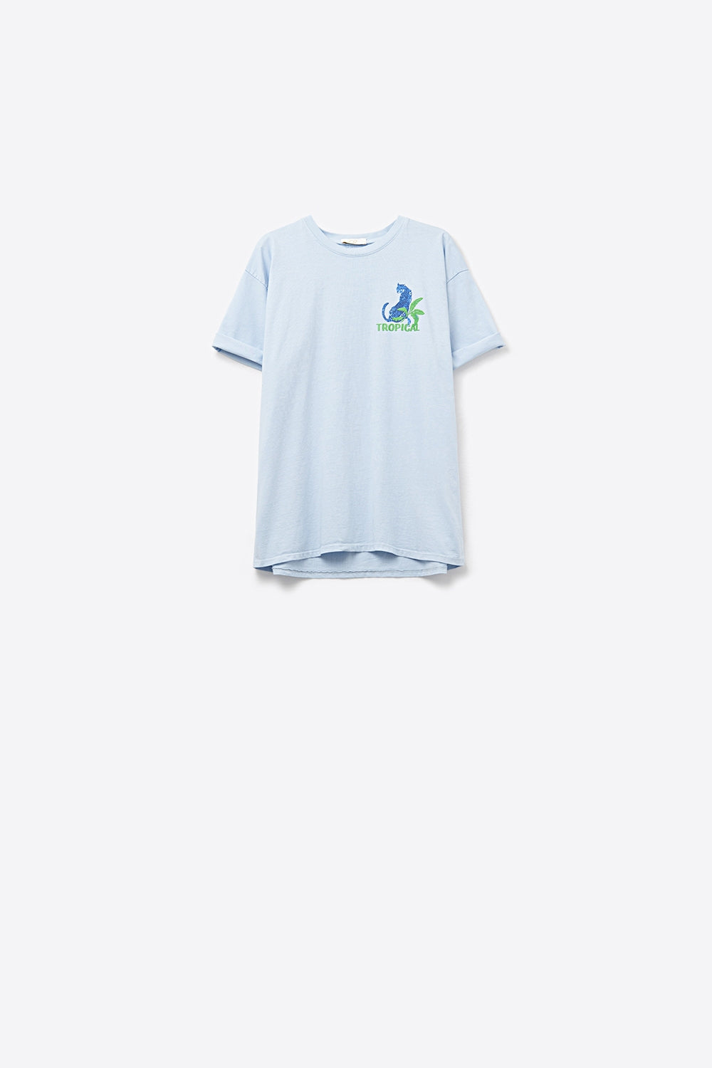 Blue t-shirt made in Italy with tropical graphic print - top