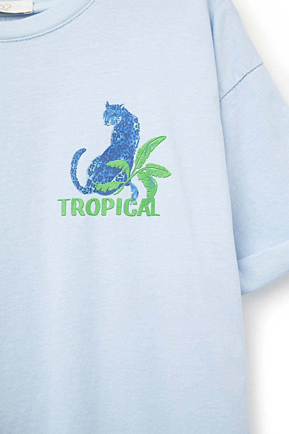 Blue t-shirt made in Italy with tropical graphic print - top