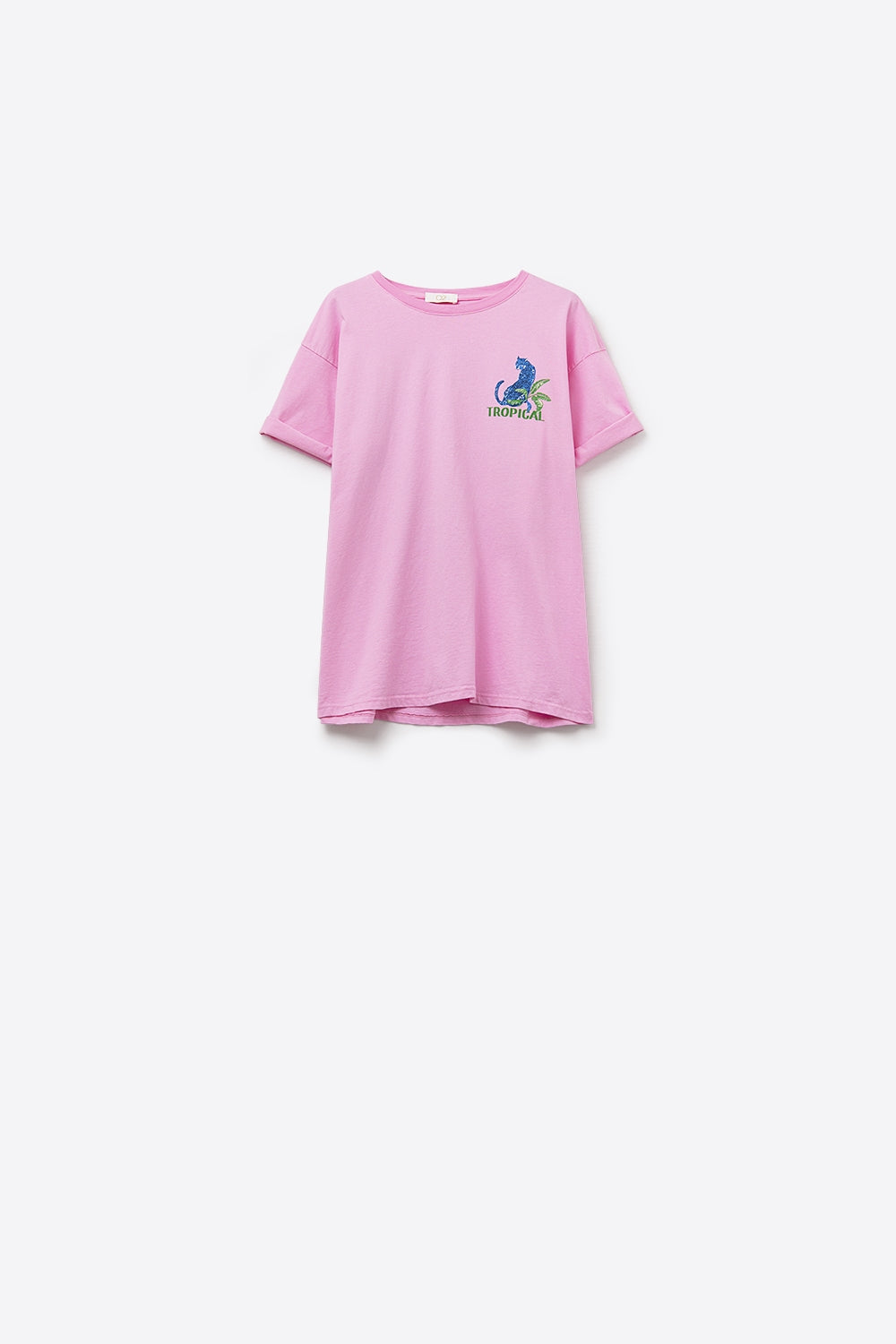 Pink t-shirt made in Italy with tropical graphic print