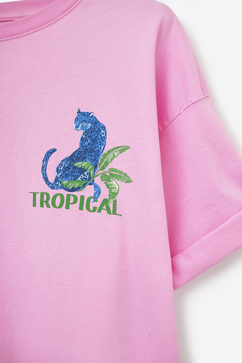 Pink t-shirt made in Italy with tropical graphic print - top
