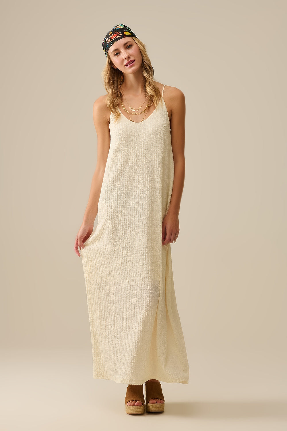 Beaded Back Strap Maxi Dress in Cream - dress
