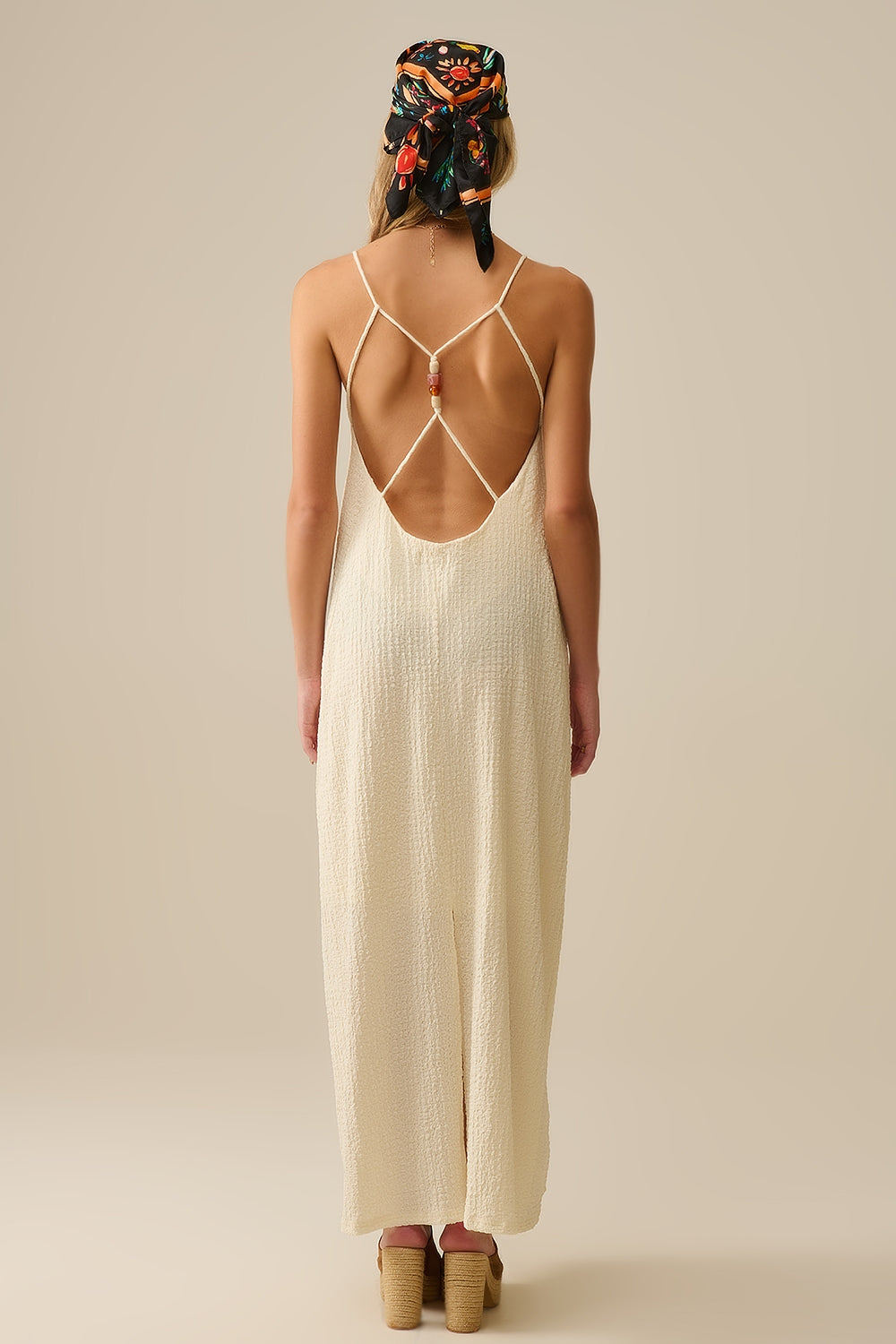 Beaded Back Strap Maxi Dress in Cream - dress