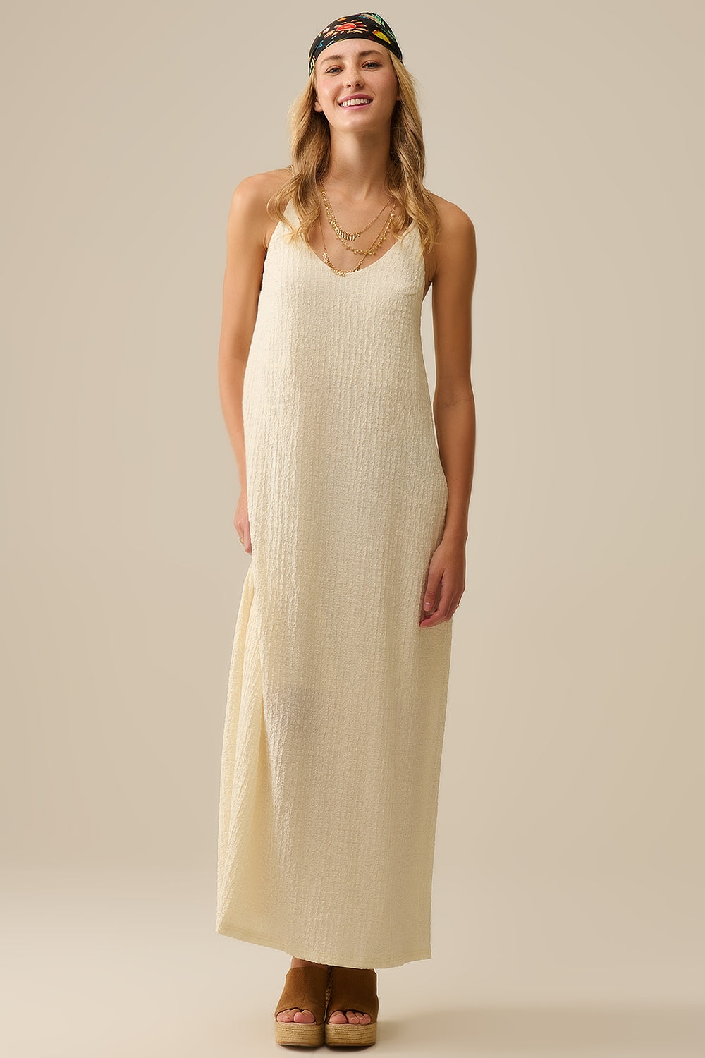 Beaded Back Strap Maxi Dress in Cream - dress