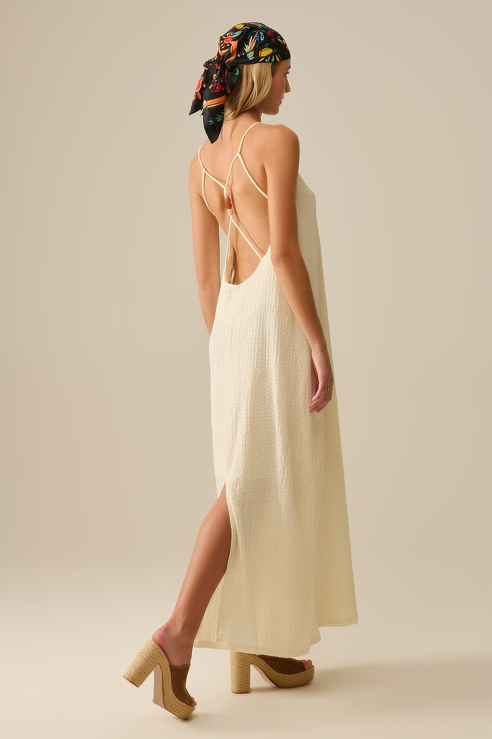 Beaded Back Strap Maxi Dress in Cream - dress