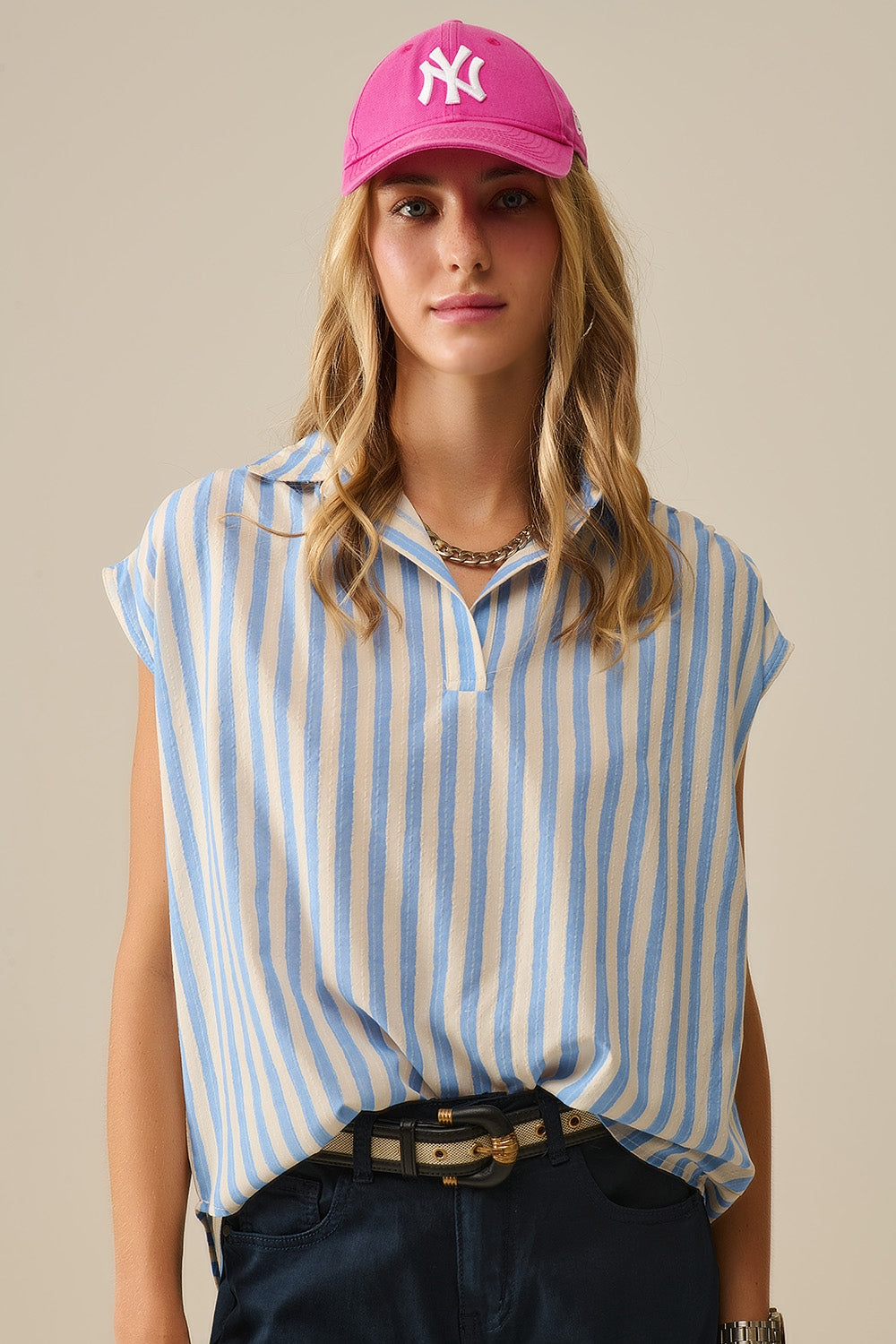 Striped dropped sleeves Blouse in Blue - Shirts