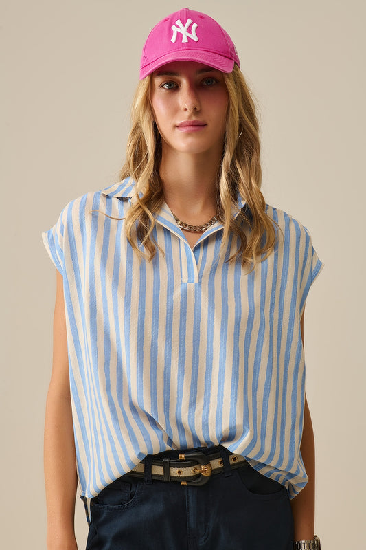 Striped dropped sleeves Blouse in Blue - Shirts
