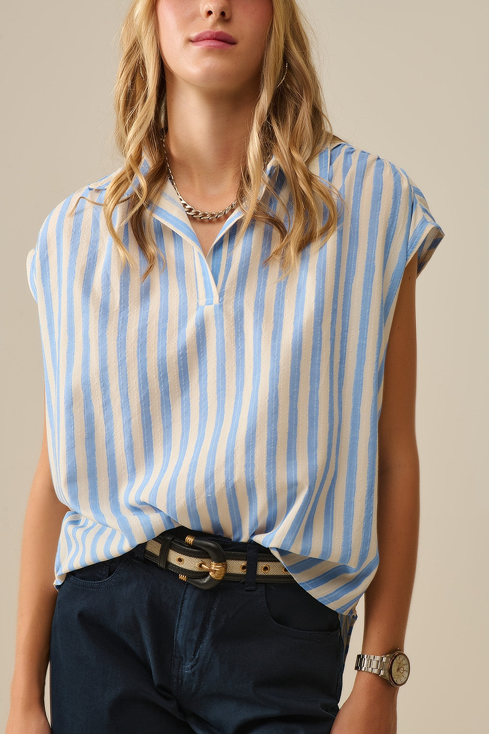 Striped dropped sleeves Blouse in Blue - Shirts