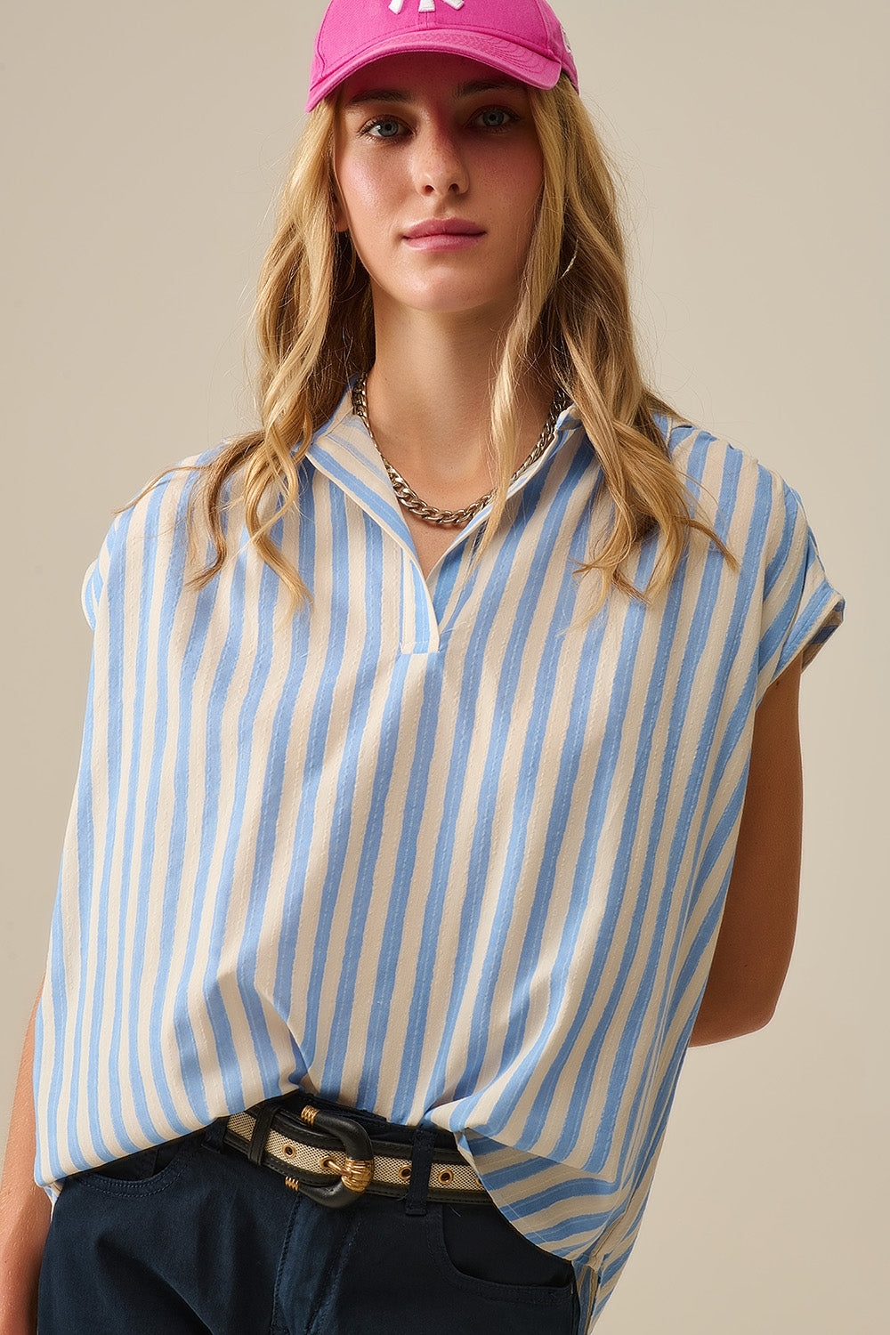 Striped dropped sleeves Blouse in Blue - Shirts