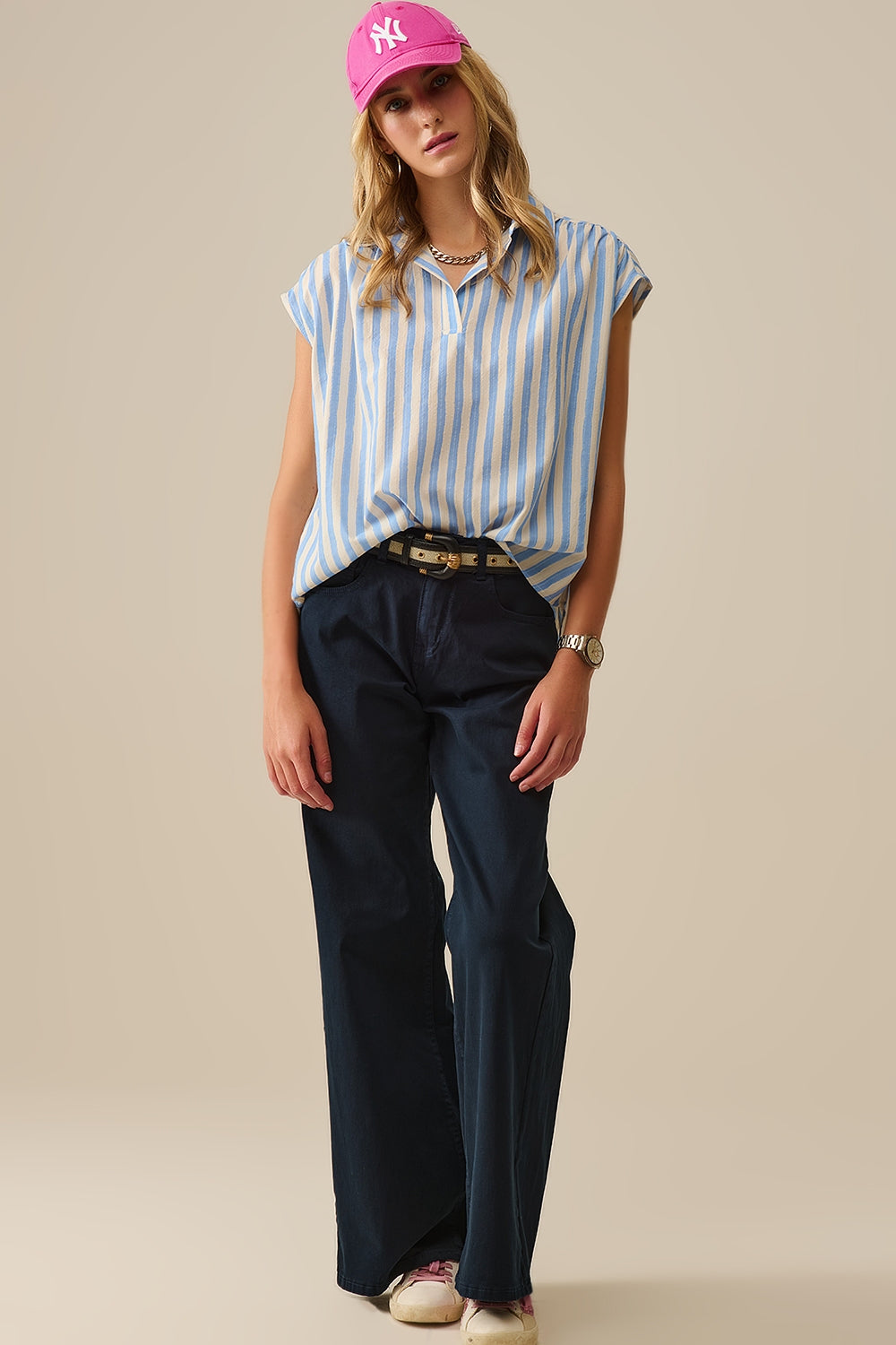 Striped dropped sleeves Blouse in Blue - Shirts