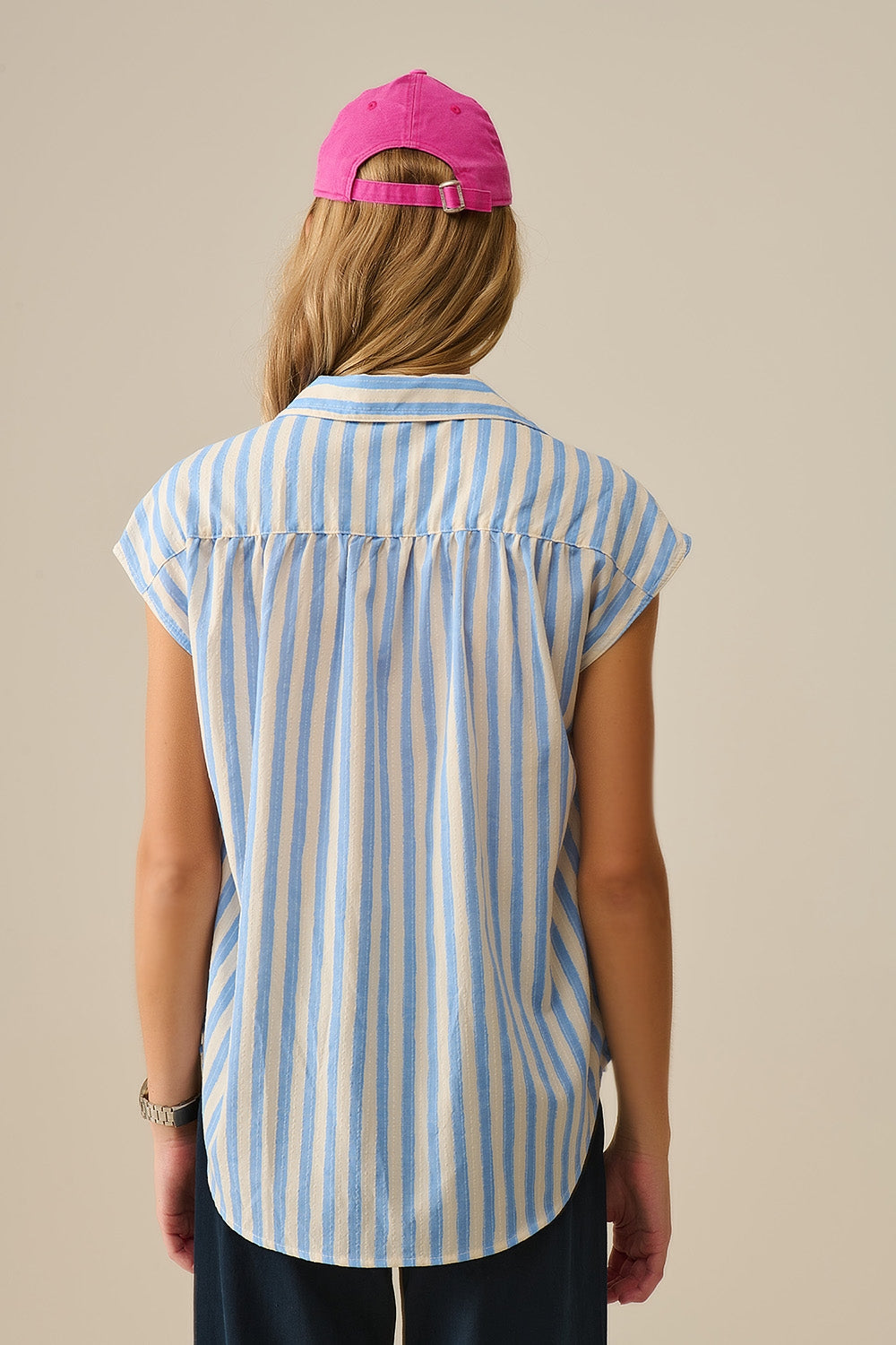 Striped dropped sleeves Blouse in Blue - Shirts