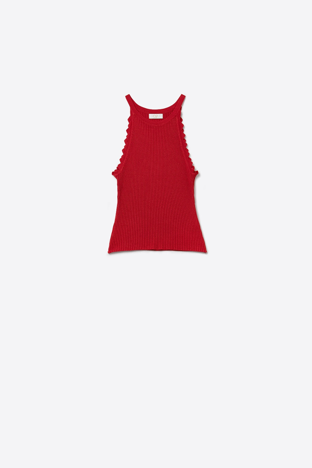 Red Tank Top with Ribbed Underarm Detail