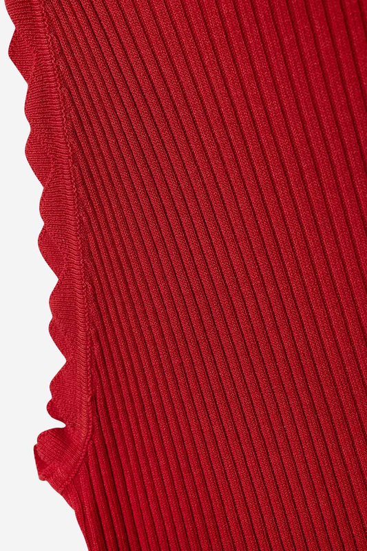 Red Tank Top with Ribbed Underarm Detail - Tops