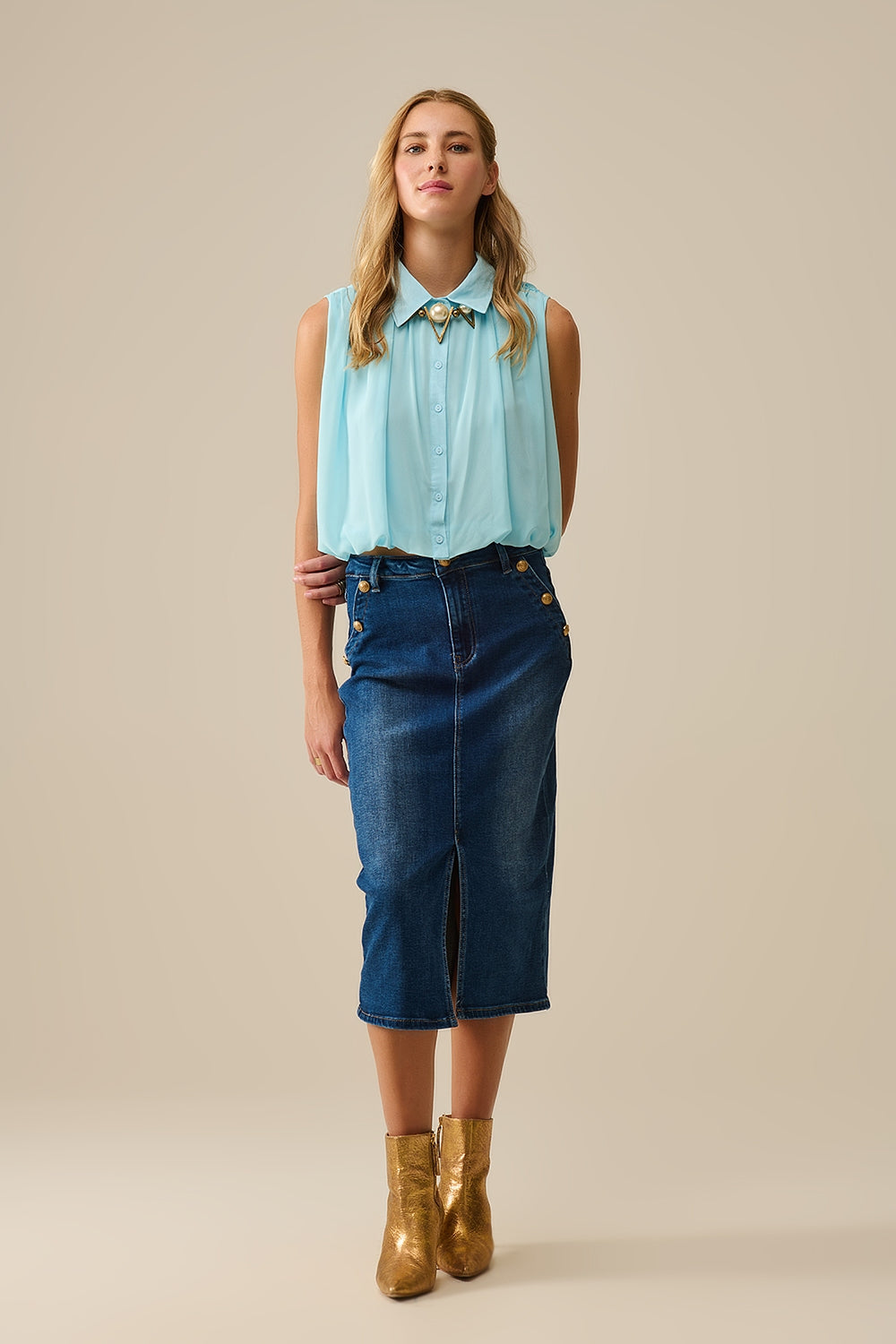 baby blue chiffon blouse with pleats at the hem - Shirts
