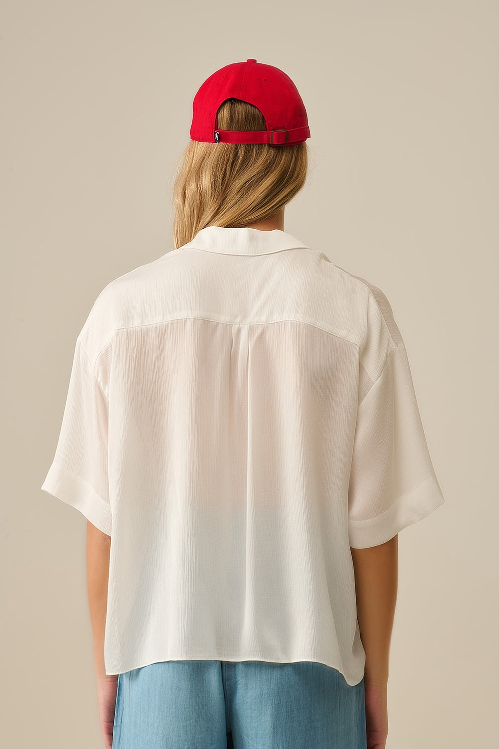 Draped Short Sleeve Blouse in White - Shirts