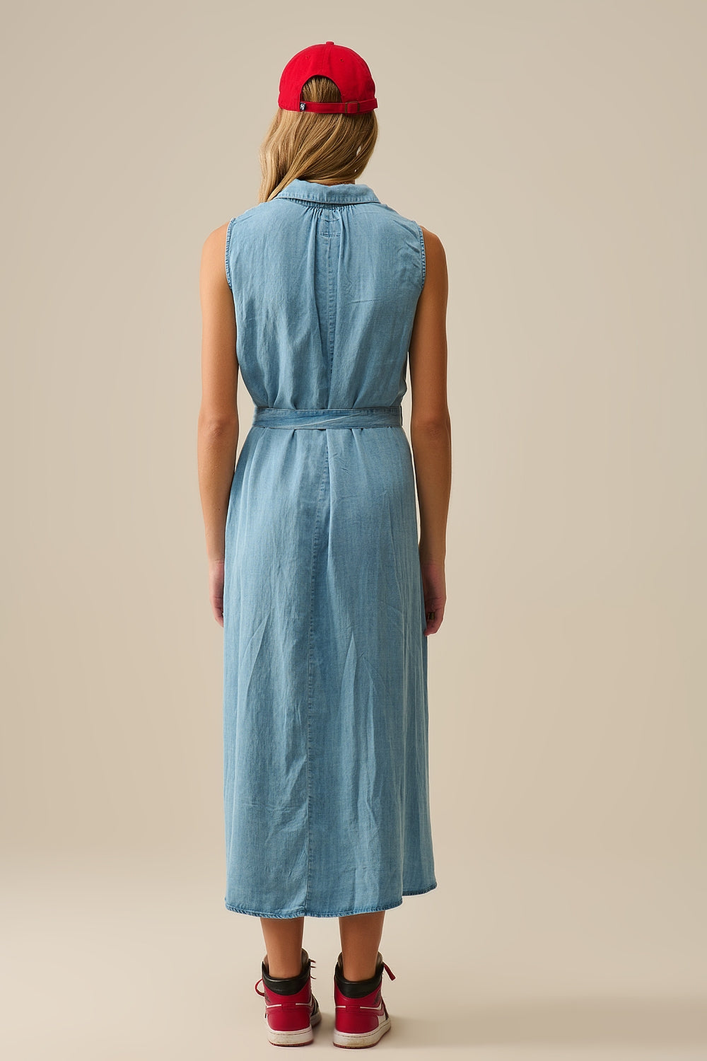 Sleeveless tencel fabric shirt dress in Blue - dress