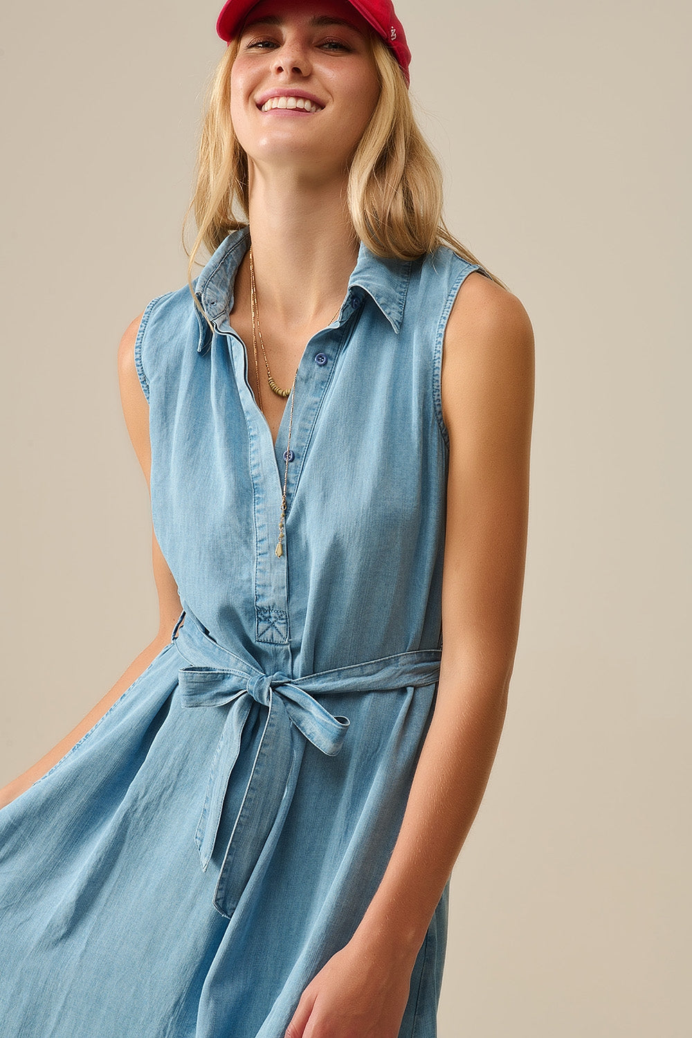 Sleeveless tencel fabric shirt dress in Blue - dress
