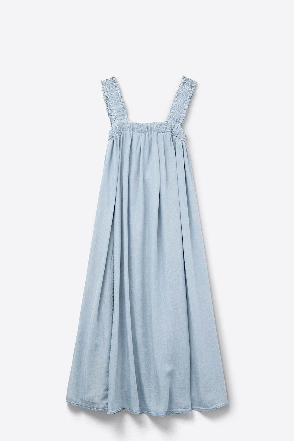 Light Blue maxi Dress with Ruffled Straps in tencel fabric - dress