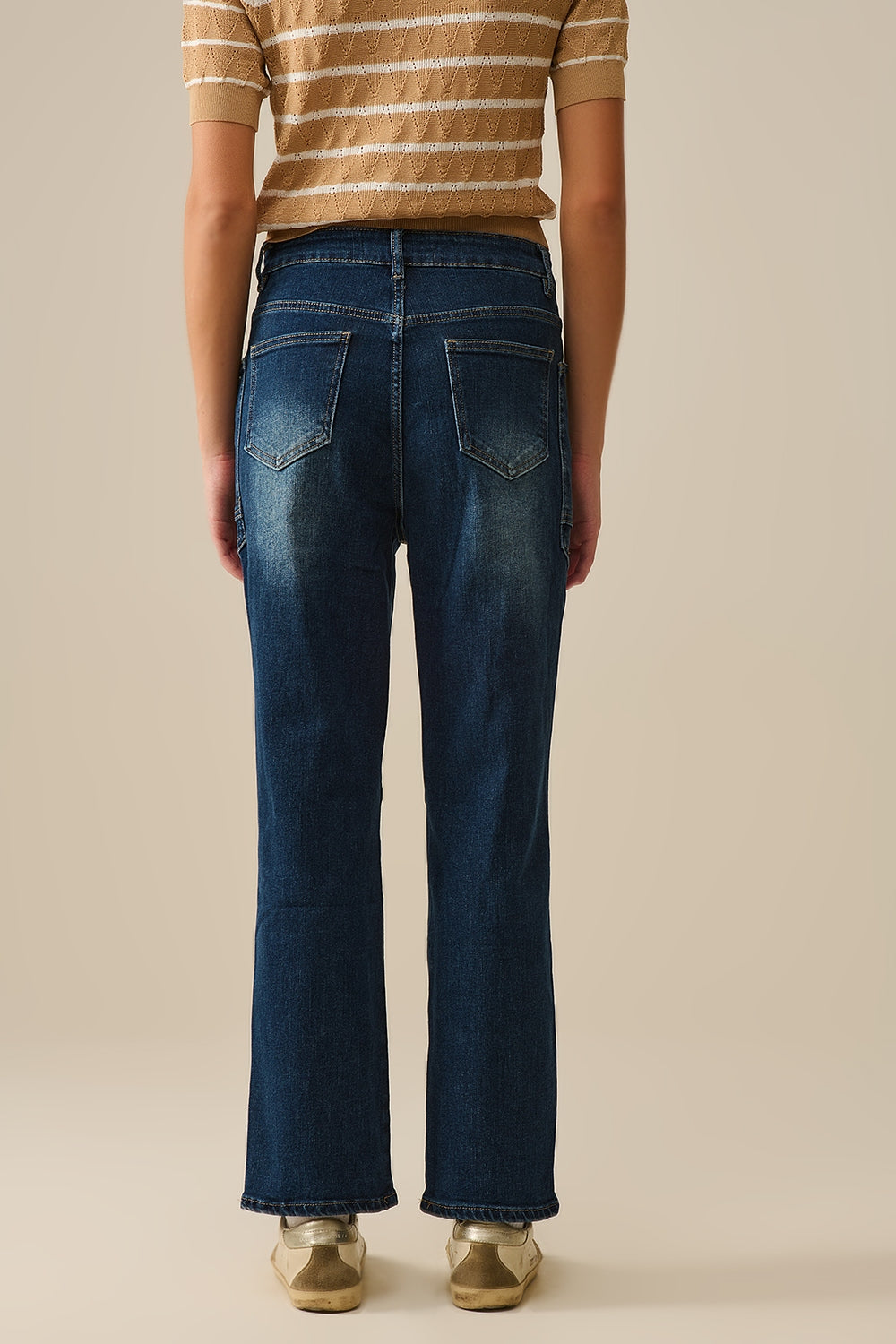 Drawstring Waist Wide-Leg Jeans in Dark wash - Denim