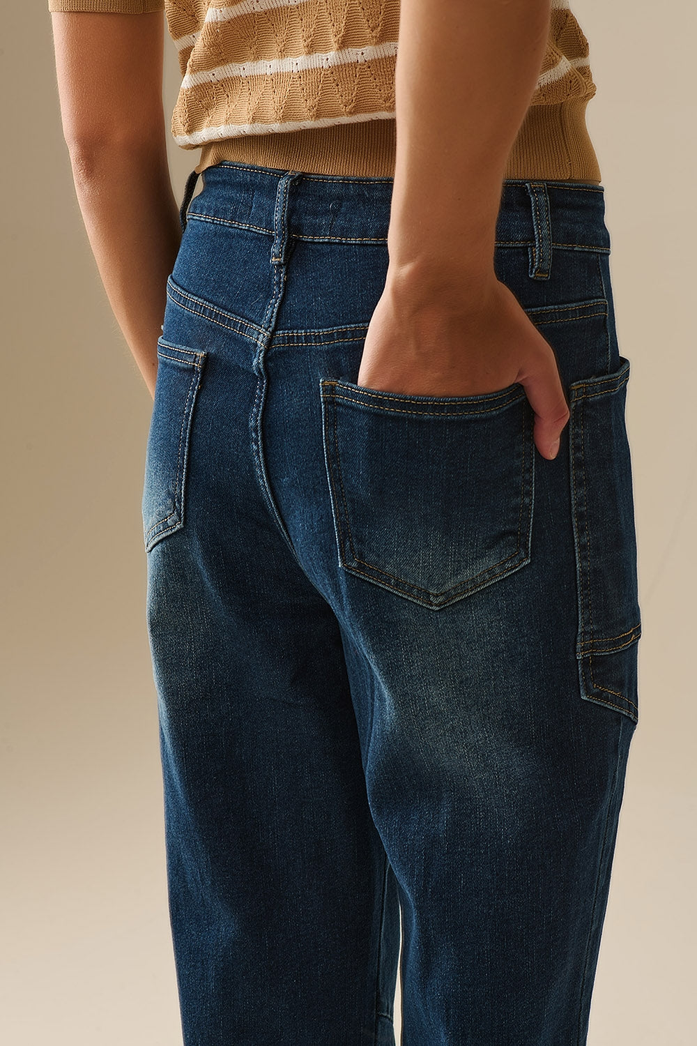 Drawstring Waist Wide-Leg Jeans in Dark wash - Denim