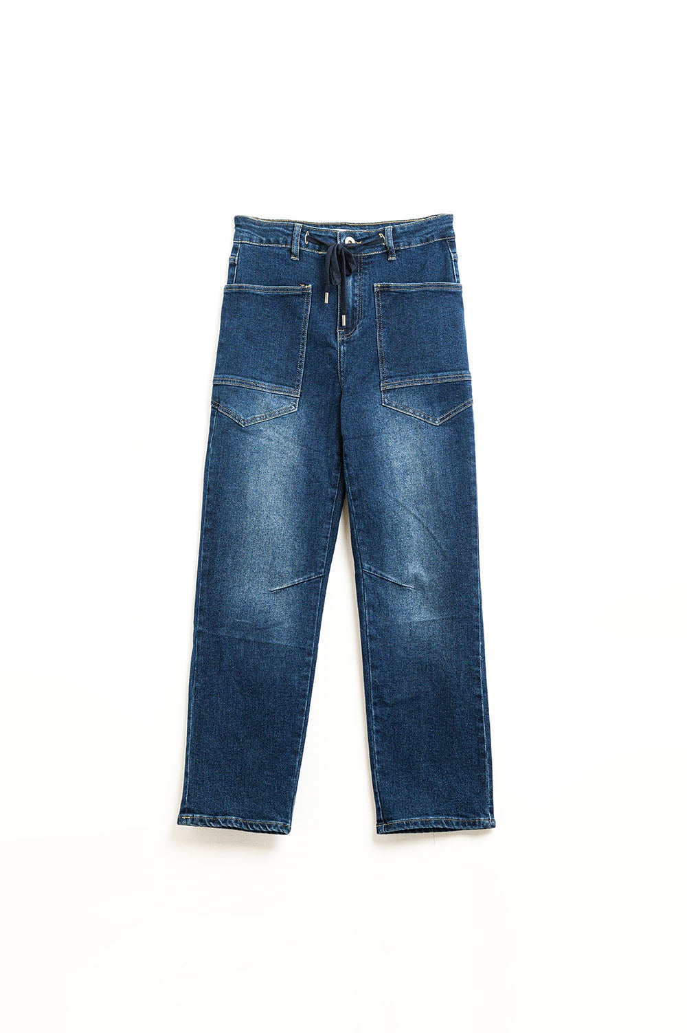 Drawstring Waist Wide-Leg Jeans in Dark wash - Denim