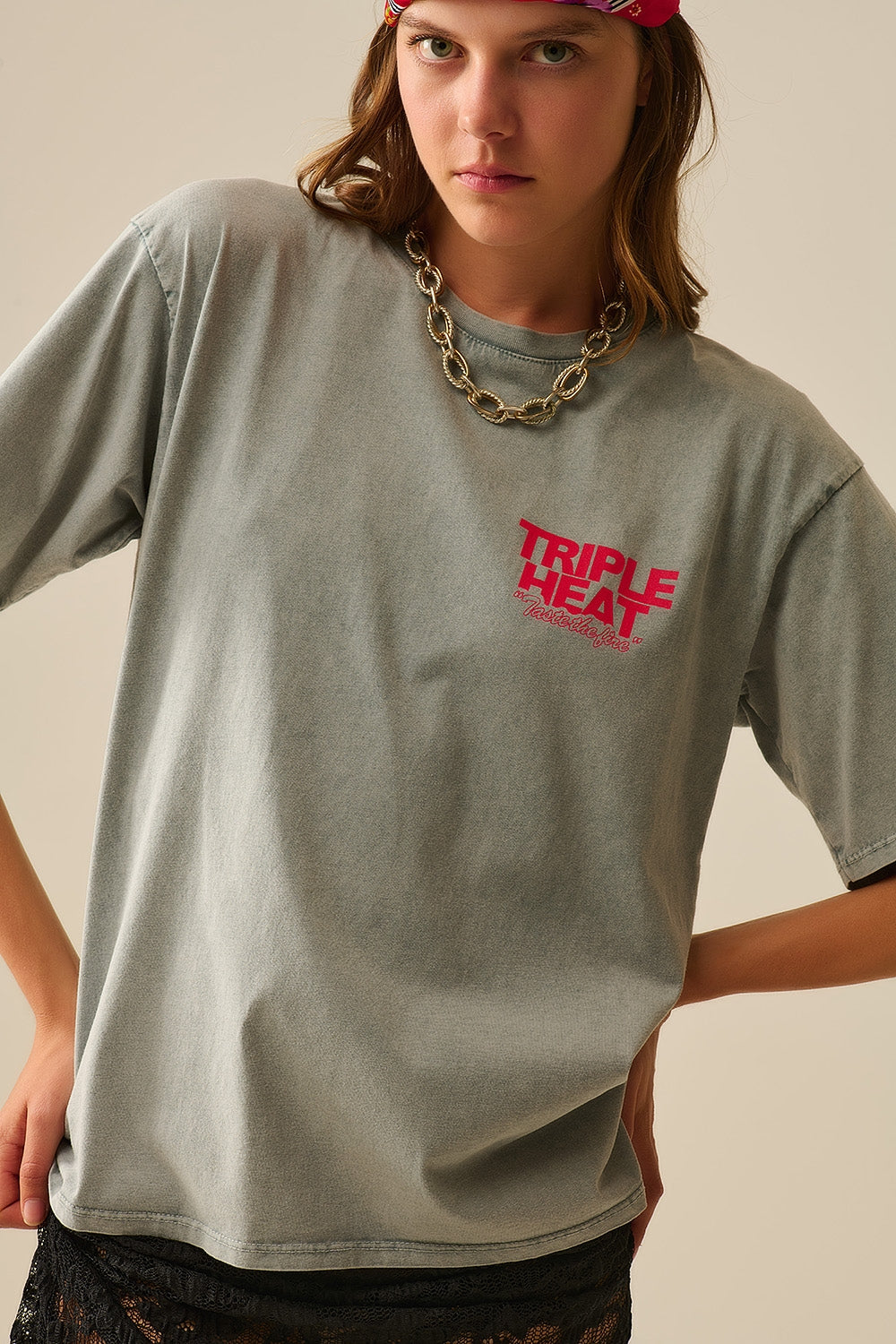 Washed grey relaxed fit Short Sleeve TRIPLE HEAT LOGO T-shirt - top