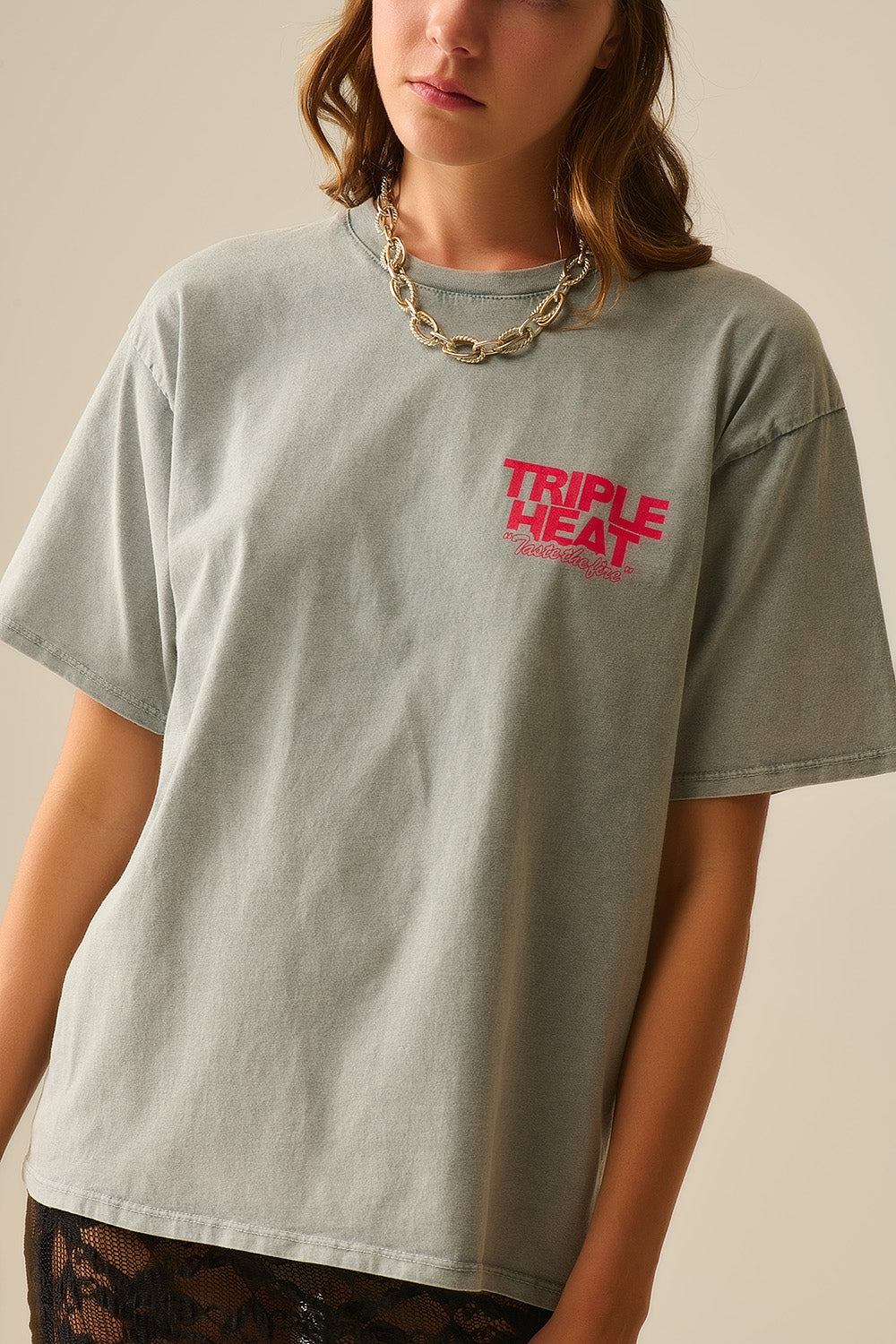 Washed grey relaxed fit Short Sleeve TRIPLE HEAT LOGO T-shirt - top