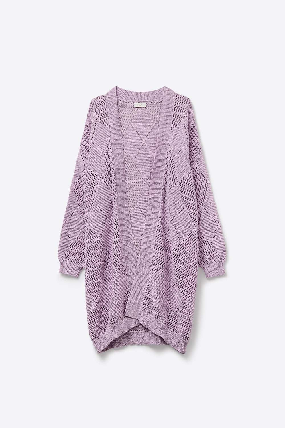 Lavender Draped Cardigan With Crochet Design