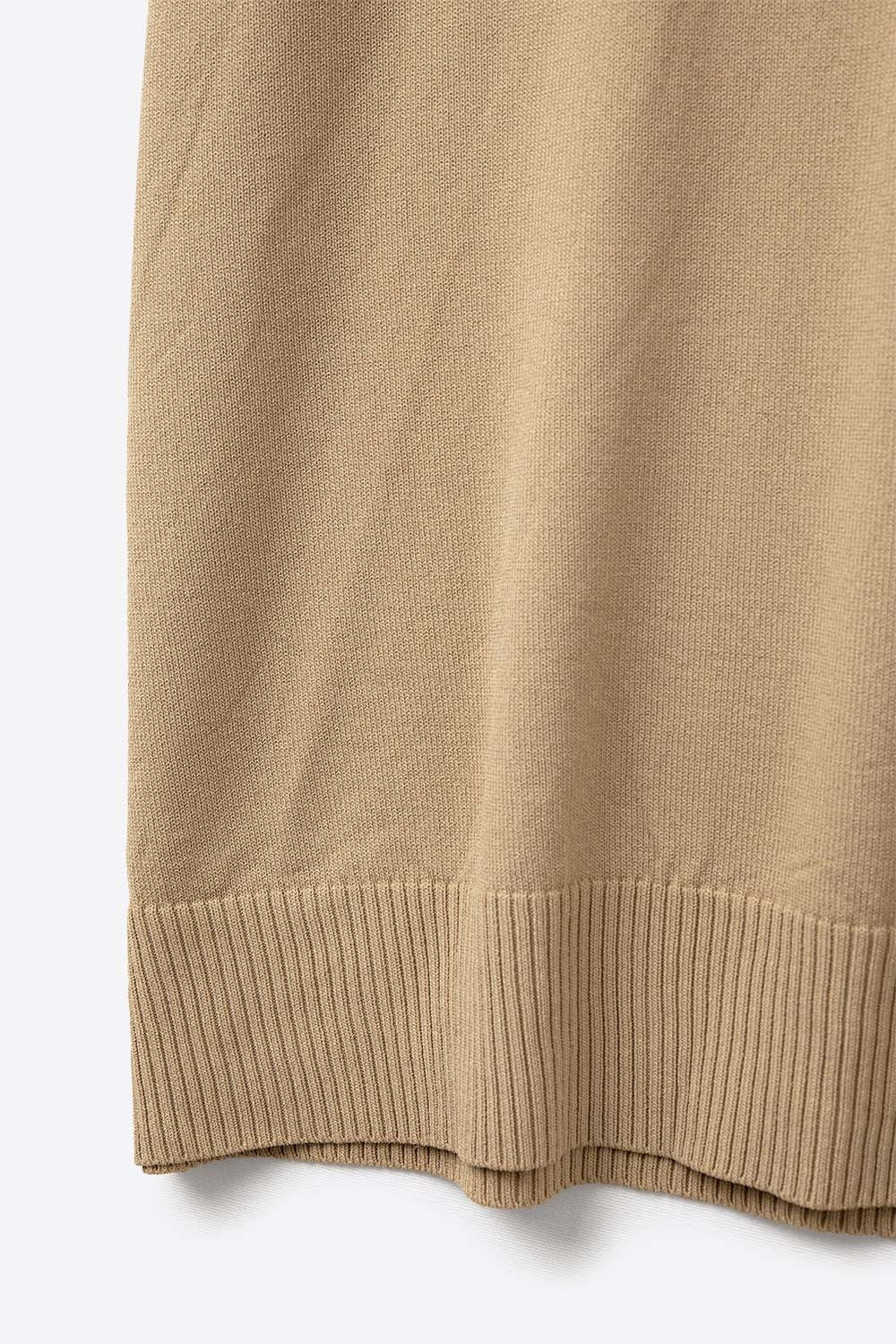 Fine Knit Polo-Style Short Sleeve Top in Camel - Polos